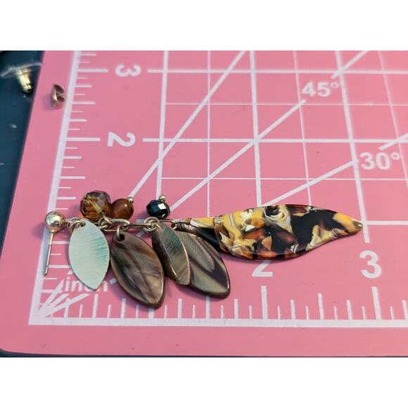 Multi-Leaf Shape Browns Dangle Earrings - Picture 3 of 5